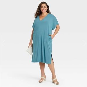 Women’s Ava & Viv Green/Teal Dolman Short Sleeve Dress size 1x